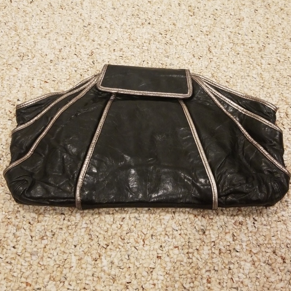 KOOBA Black with Silver Zippered Clutch